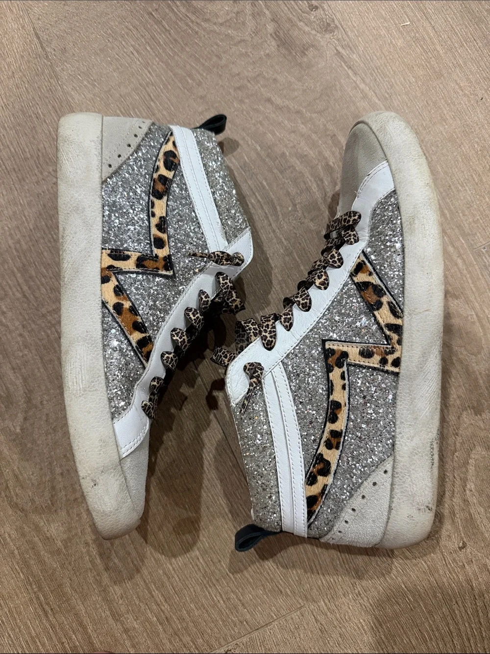 Gianni Bini Glitter High-Top Sneakers with Leopard Panels Golden Goose Dupes